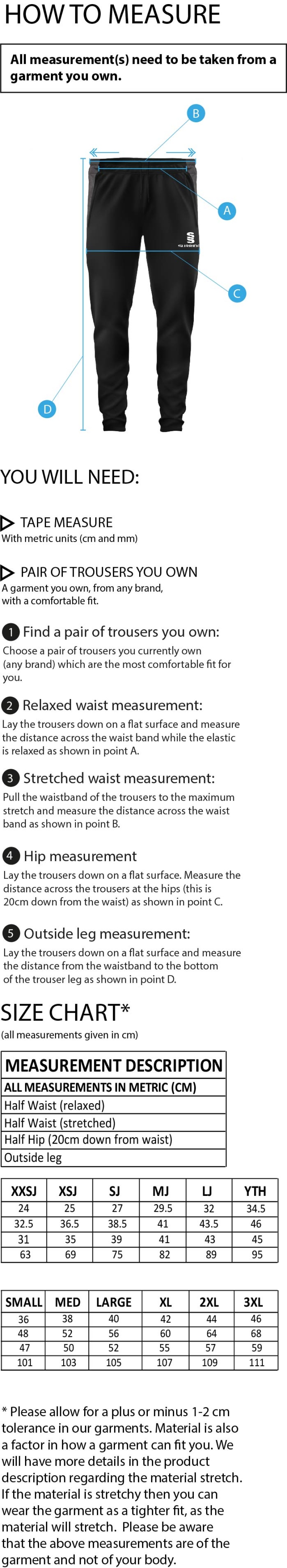 Gresham's School 2nd XI CC Tek Slim Pant - Size Guide