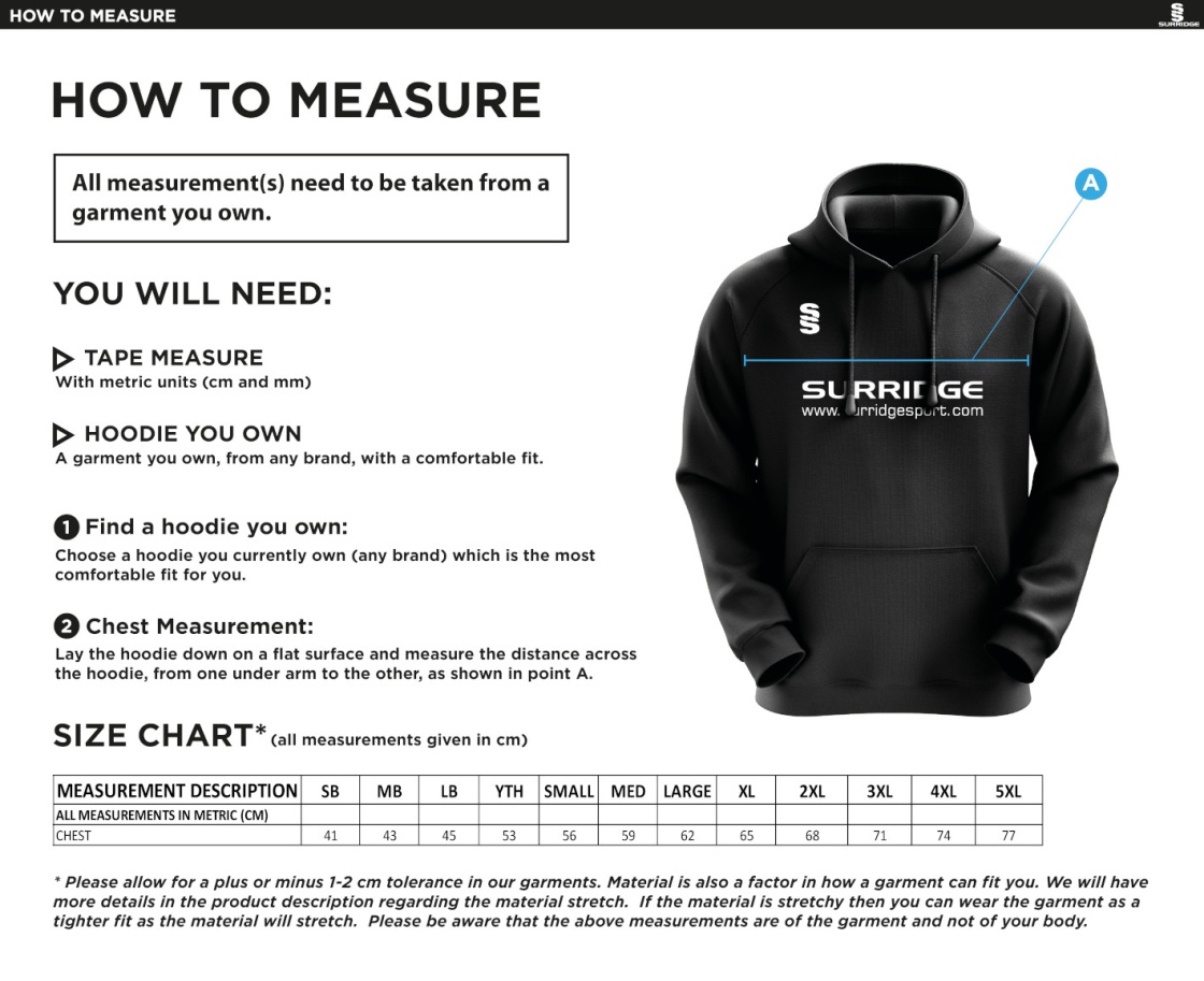 Gresham's School 2nd XI CC Blade Hoody - Size Guide