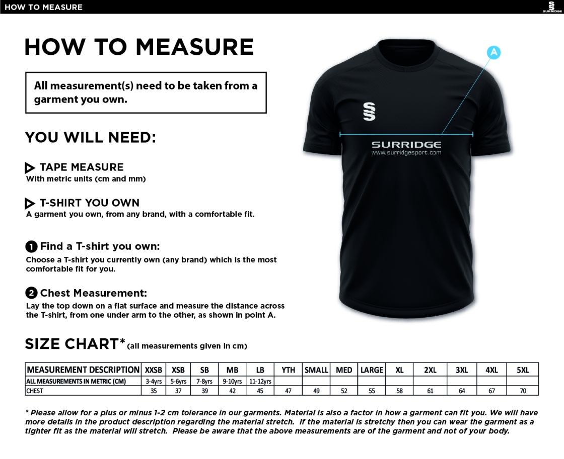 GRESHAM'S SCHOOL 2ND XI CC DUAL SHIRT - Size Guide